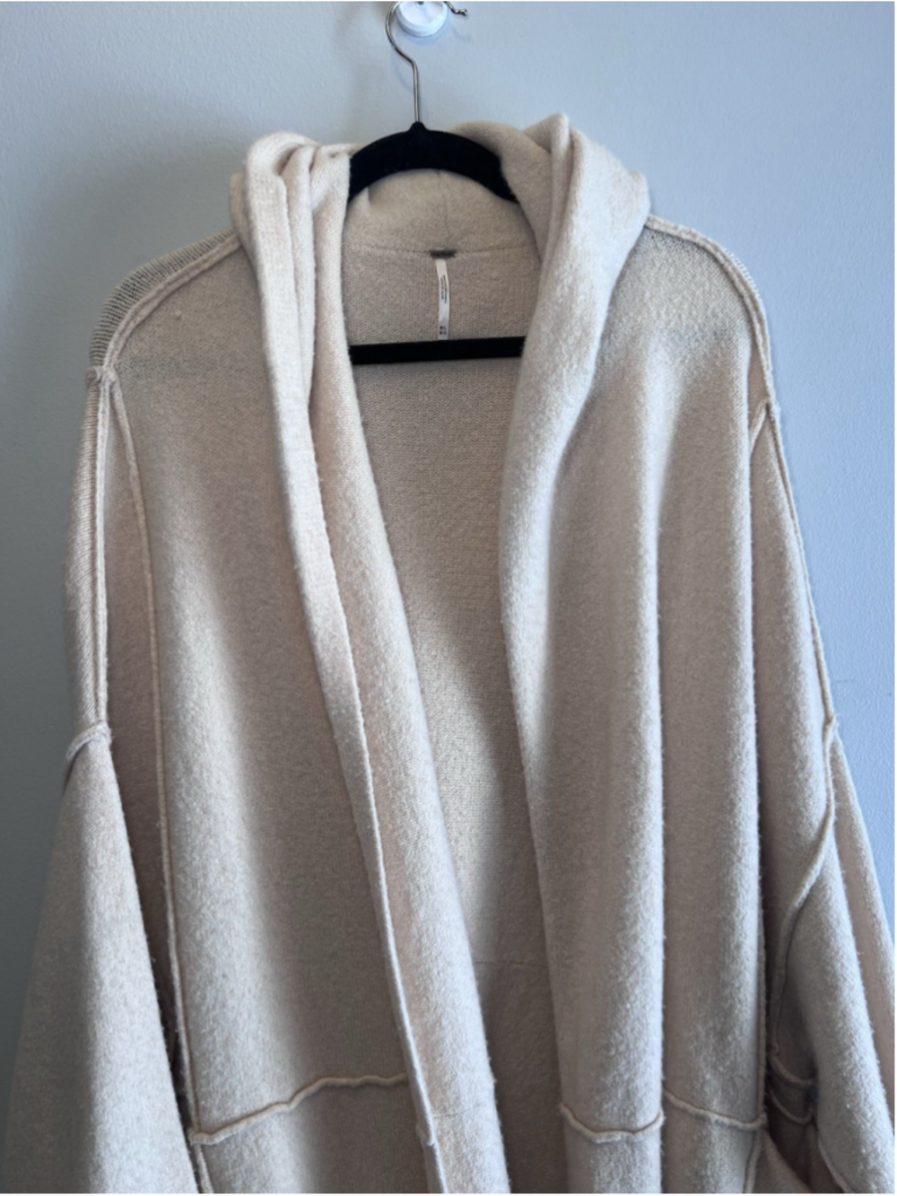 Free People All I Need Cozy Hooded Duster Lagenlook Boho Oversized Cream OS - Picture 4 of 15